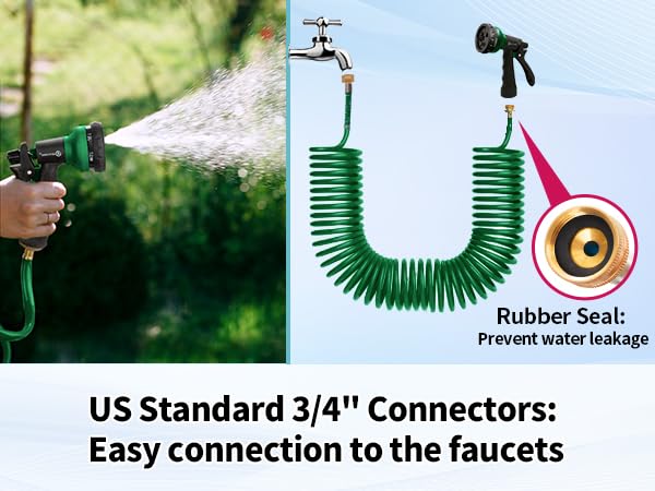 AUTOMAN Coil Garden Hose 25 ft, EVA Curly Water Hose with Brass Connectors, Recoil Garden Water Hose,Includes 7-Pattern Function Sprayer,Retractable,Corrosion Resistant Garden Coil Hose. - Image 5