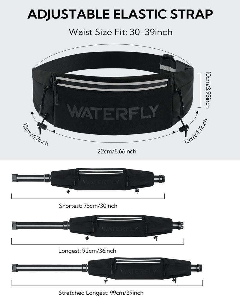 WATERFLY Running Belt Fanny Pack: Breathable 3 Pocket Waist Bag for Men Women Workout Exercise Fitness Phone Holder Fits All Phones - Runner Marathon Jogging Race Belt with Bib Clip Black - Image 5