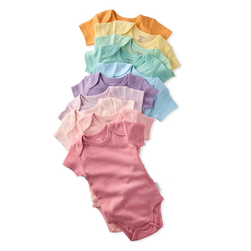 Butterblu Avery 10-Pack Short Sleeve Bodysuitsâ€‹ 100% Organic Cotton for Baby Boysâ€‹ & Girls, Sunny Pink Rainbow, Newborn - Image 1