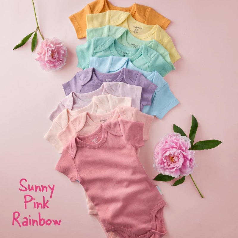 Butterblu Avery 10-Pack Short Sleeve Bodysuitsâ€‹ 100% Organic Cotton for Baby Boysâ€‹ & Girls, Sunny Pink Rainbow, Newborn - Image 2