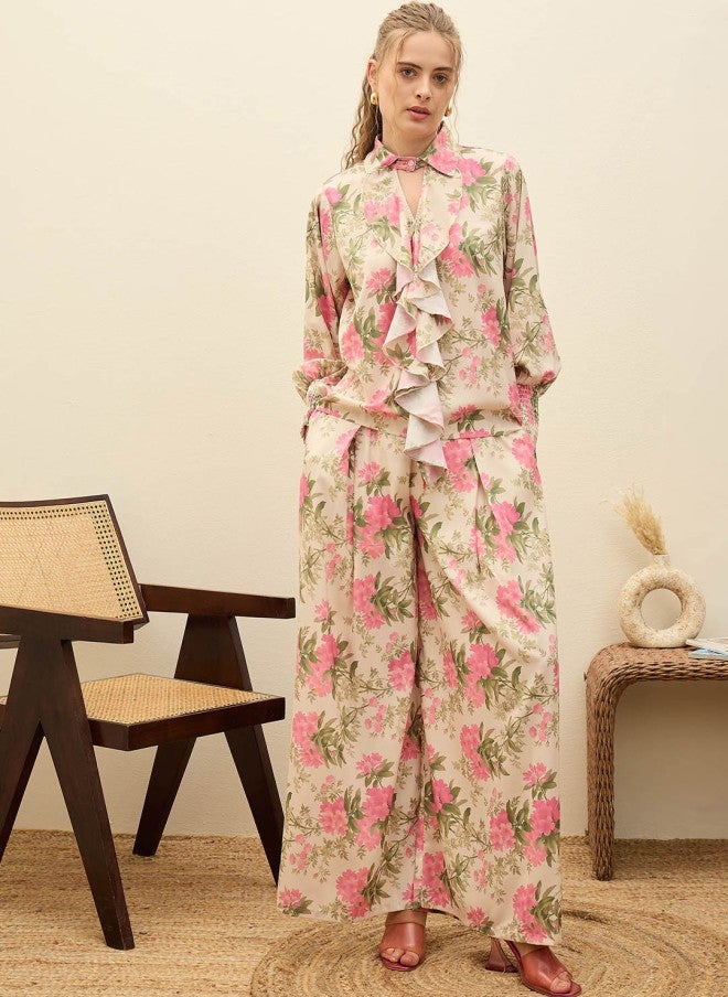 SASSAFRAS Floral Printed Top & Trousers Co-Ords for Women - Image 5