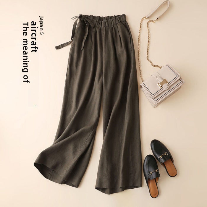 Summer Cotton Linen Cropped Pants Casual High Waist Slim Womens Trousers Jujube  - Image 5