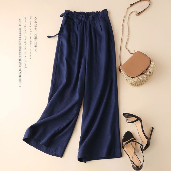 Summer Cotton Linen Cropped Pants Casual High Waist Slim Womens Trousers Jujube  - Image 4
