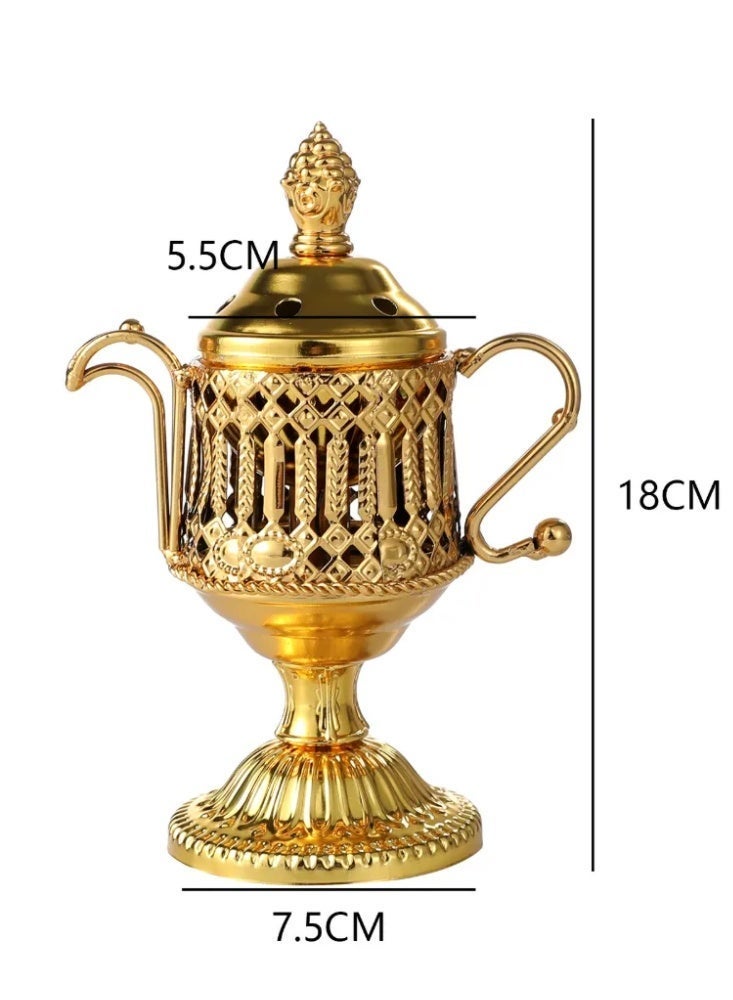 Gold Coffee Pot Shaped Incense Burner, Luxury Electroplated Bakhoor/Oud Censer with Tongs, Ramadan/Eid Home Decor & Festival Gift - Image 3
