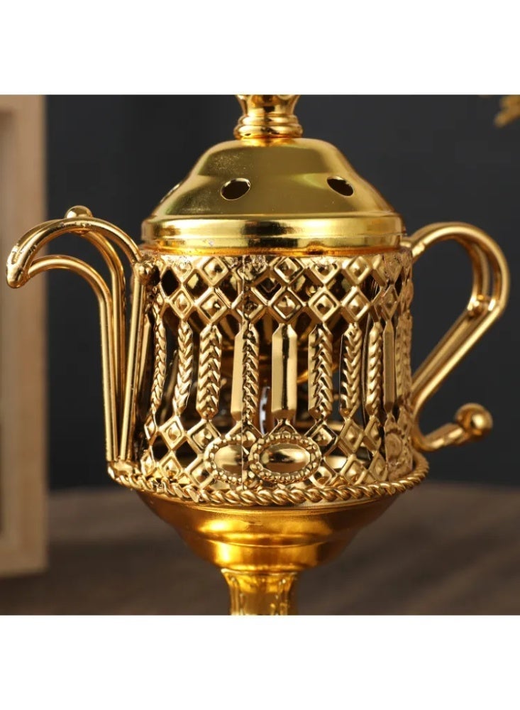 Gold Coffee Pot Shaped Incense Burner, Luxury Electroplated Bakhoor/Oud Censer with Tongs, Ramadan/Eid Home Decor & Festival Gift - Image 4