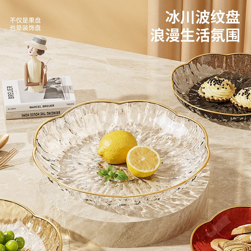 Glacier Crystal Glass Ripple Transparent Fruit Plate Petal Living Room Home Plate Accessible Luxury Fruit Basket Coffee Table Dried Fruit Plate - Image 3