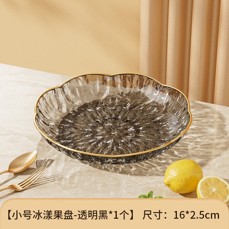Glacier Crystal Glass Ripple Transparent Fruit Plate Petal Living Room Home Plate Accessible Luxury Fruit Basket Coffee Table Dried Fruit Plate - Image 1