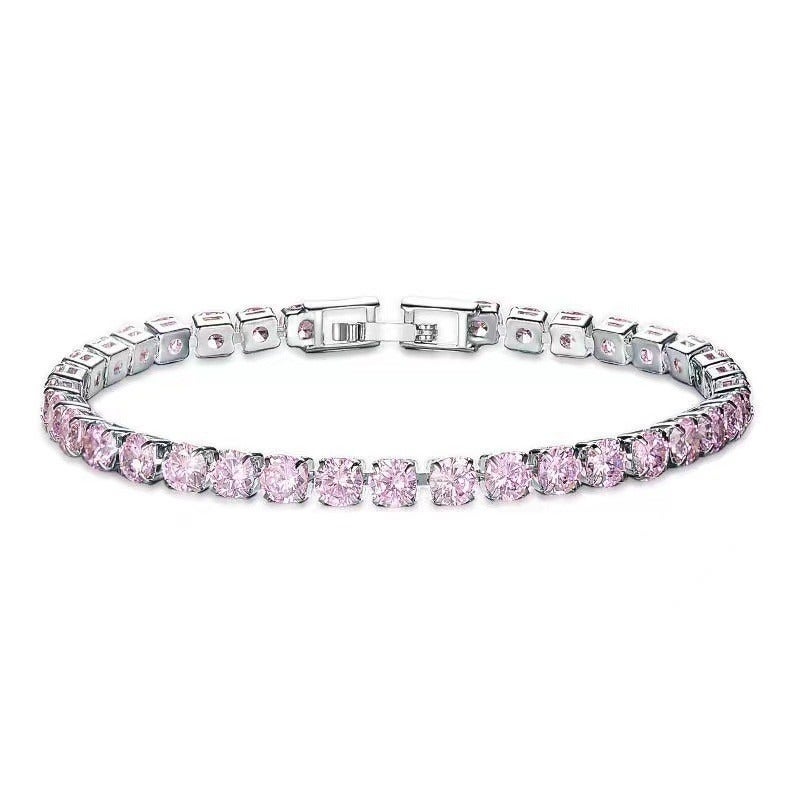 4.0 Zircon Full Diamond Tennis Bracelet for Women, Simple Geometric Style, Multi-Color