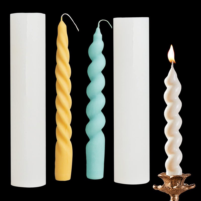2PCS Long Twisted Silicone Candle Molds 3D Pillar Candle Molds for Aromatherapy Candle Soap Wax Making Unique Rod Resin Molds Silicone DIY Epoxy Casting Clay Craft