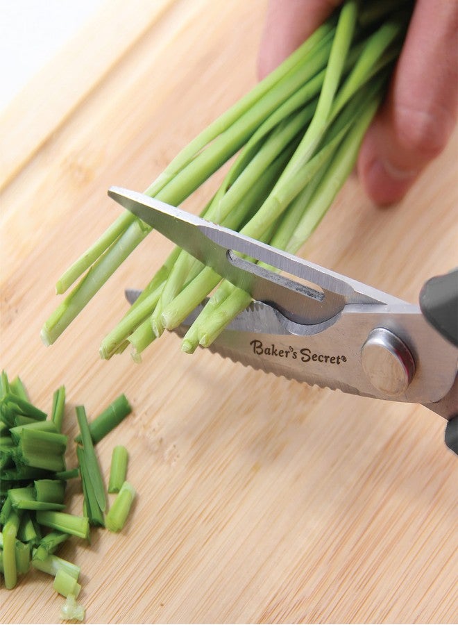 بيكرز سيكريت مقص مطبخ متعدد الاستخدامات من بيكرز سيكريت، مصنوع من الفولاذ المقاوم للصدأ بطول 8.5 بوصة، مزود بخاصية تكسير المكسرات، وفتاحة زجاجات، ومقص مطبخ، وآمن للغسل في غسالة الأطباق - مقبض أسود - Image 5