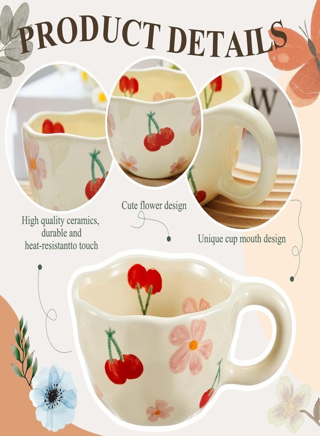 Vesici 2 Pcs Ceramic Coffee Mugs Flower Cups with Spoon Vintage Floral Mugs with Handle 8.5 oz Aesthetic Tea Porcelain Cup Gift for Valentine Office Home, Dishwasher and Microwave Safe(Charming) - Image 4