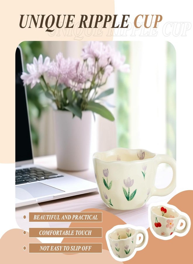 Vesici 2 Pcs Ceramic Coffee Mugs Flower Cups with Spoon Vintage Floral Mugs with Handle 8.5 oz Aesthetic Tea Porcelain Cup Gift for Valentine Office Home, Dishwasher and Microwave Safe(Charming) - Image 5