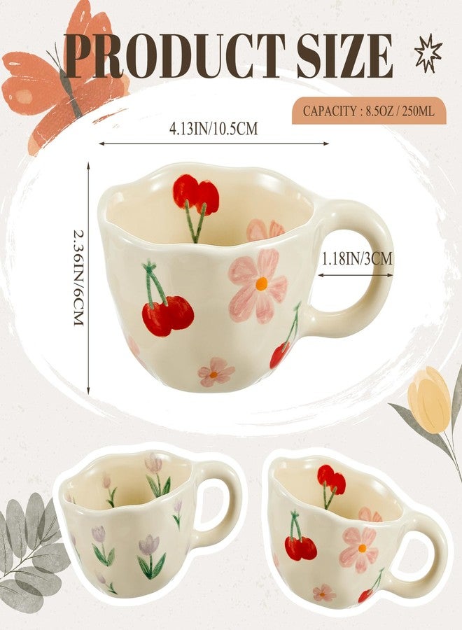 Vesici 2 Pcs Ceramic Coffee Mugs Flower Cups with Spoon Vintage Floral Mugs with Handle 8.5 oz Aesthetic Tea Porcelain Cup Gift for Valentine Office Home, Dishwasher and Microwave Safe(Charming) - Image 2