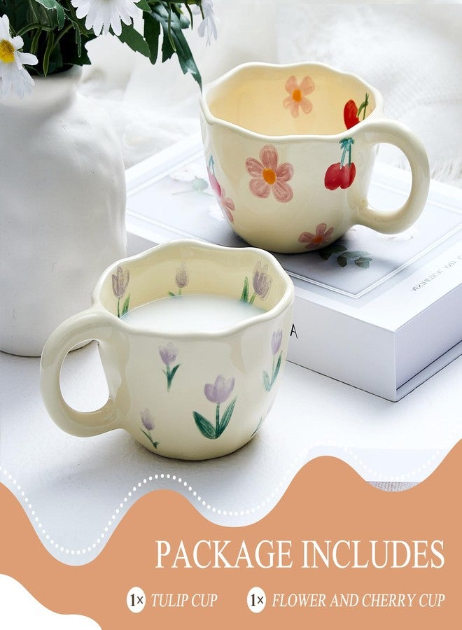 Vesici 2 Pcs Ceramic Coffee Mugs Flower Cups with Spoon Vintage Floral Mugs with Handle 8.5 oz Aesthetic Tea Porcelain Cup Gift for Valentine Office Home, Dishwasher and Microwave Safe(Charming) - Image 3