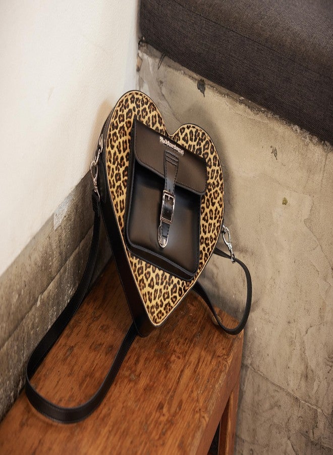 Dr. Martens Leather Heart Shaped Backpack, Black Kiev+Leopard Hair-On - Image 5