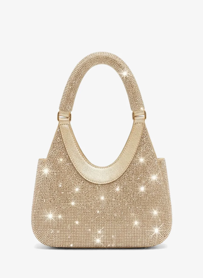 Viny Viny Women's Crystal Hobo Mini Bag – Fully Rhinestone Embellished Evening Handbag with Curved Handle