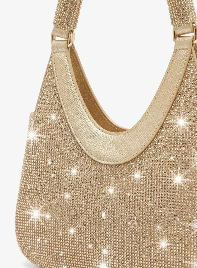 Viny Viny Women's Crystal Hobo Mini Bag – Fully Rhinestone Embellished Evening Handbag with Curved Handle