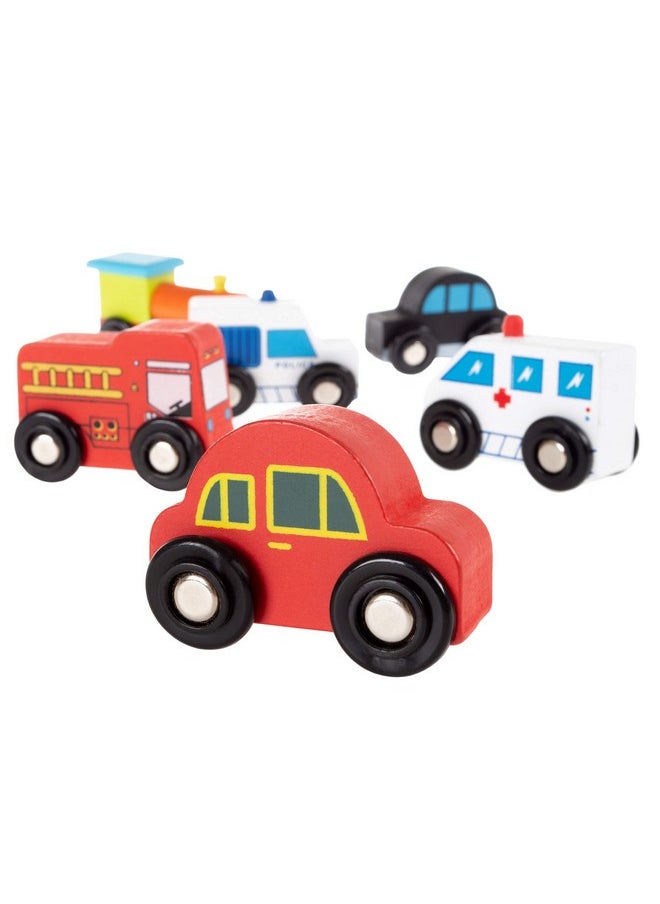 Hey! Play! Hey! Play! Wooden Car PlaySet-6-Piece Mini Toy Vehicle Set with Cars, Police and Fire Trucks, Train-Pretend Play Fun for Preschool Boys and Girls  - Image 5