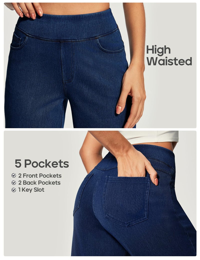 Heathyoga Wide Leg Jeans Woman High Waist Pull On Baggy Jeans for Women Stretchy Jean Pants Straight Leg Denim Pants Petite Dark Blue - Image 5