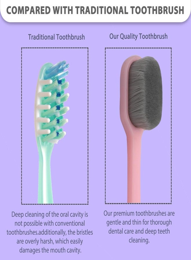 CARE CUB Pink Flat Ultra Soft BPA-Free Toothbrushes with White & Black Bristles, Micro Nano Bristles for Sensitive Teeth, Perfect for Ages 8+ and Adults - Image 2