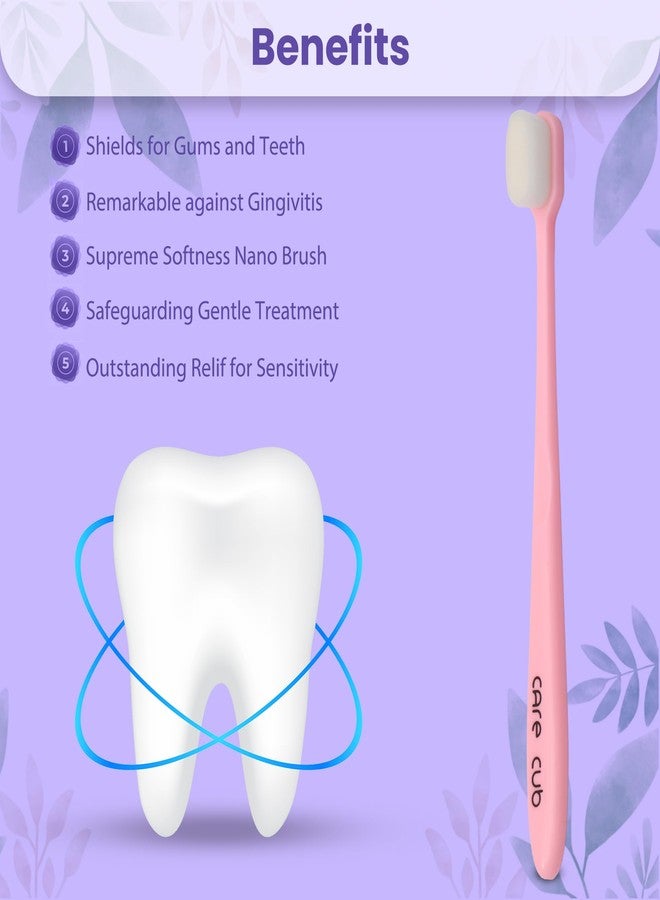 CARE CUB Pink Flat Ultra Soft BPA-Free Toothbrushes with White & Black Bristles, Micro Nano Bristles for Sensitive Teeth, Perfect for Ages 8+ and Adults - Image 5
