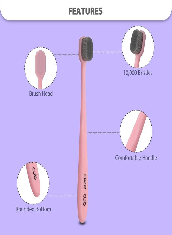 CARE CUB Pink Flat Ultra Soft BPA-Free Toothbrushes with White & Black Bristles, Micro Nano Bristles for Sensitive Teeth, Perfect for Ages 8+ and Adults - Image 4