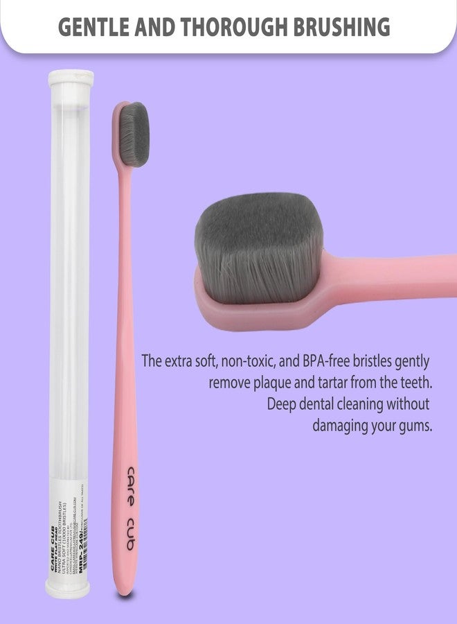 CARE CUB Pink Flat Ultra Soft BPA-Free Toothbrushes with White & Black Bristles, Micro Nano Bristles for Sensitive Teeth, Perfect for Ages 8+ and Adults - Image 3