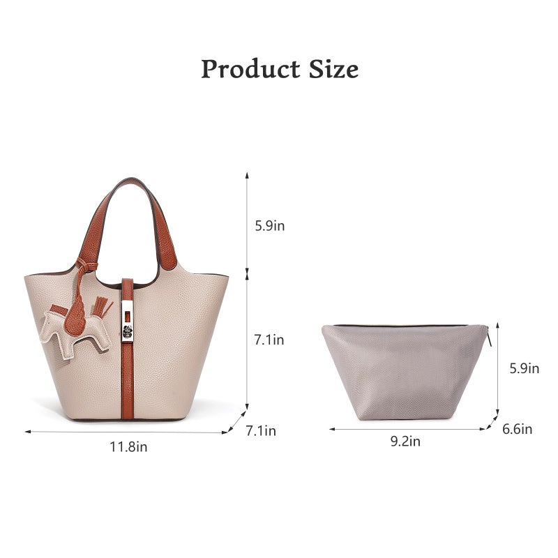 Kadynow Tote Bag for Women Vegan Leather Bucket Purse for Women Top Handle Handbag Shoulder Bag with Detachable Small Purse Cream Beige - Image 5