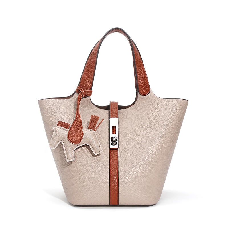 Kadynow Tote Bag for Women Vegan Leather Bucket Purse for Women Top Handle Handbag Shoulder Bag with Detachable Small Purse Cream Beige - Image 1