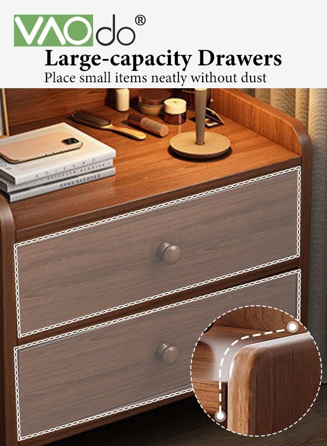 فاو دو طاولة سرير جانبية مع درجين، طاولة سرير جانبية عصرية مع رف خشبي مفتوح، طاولة جانبية بسيطة، طاولة جانبية سهلة التركيب لغرفة نوم غرفة المعيشة مساحة صغيرة بني - Image 5