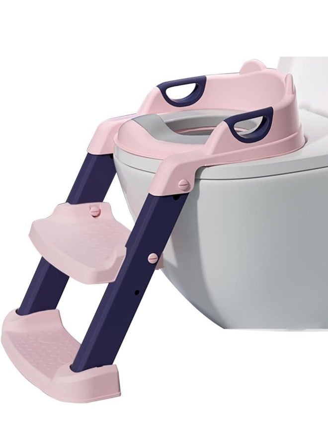 Richtots Premium Potty Training Seat with Ladder Collapsible Training for Boys and Girls Toilet Training Seat, Adjustable Staircase Potty Chair, Comfortable PU Cushion, Load-Bearing 50kg((Pink) - Image 1