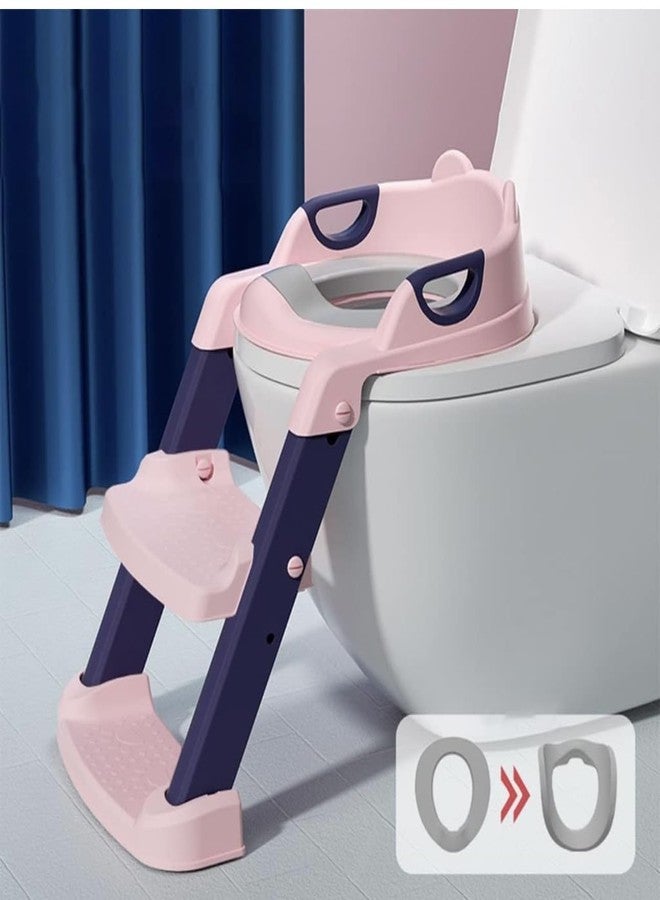 Richtots Premium Potty Training Seat with Ladder Collapsible Training for Boys and Girls Toilet Training Seat, Adjustable Staircase Potty Chair, Comfortable PU Cushion, Load-Bearing 50kg((Pink) - Image 2
