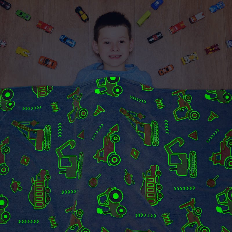 LOKOZ Construction Blanket Fleece Blanket Throw for Boys Girl Glowing Blanket Lightweight Baby Kids Blanket Cute Small Soft Truck Toddler Throw Blanket Kids Construction Blanket for Birthday Gifts - Image 2