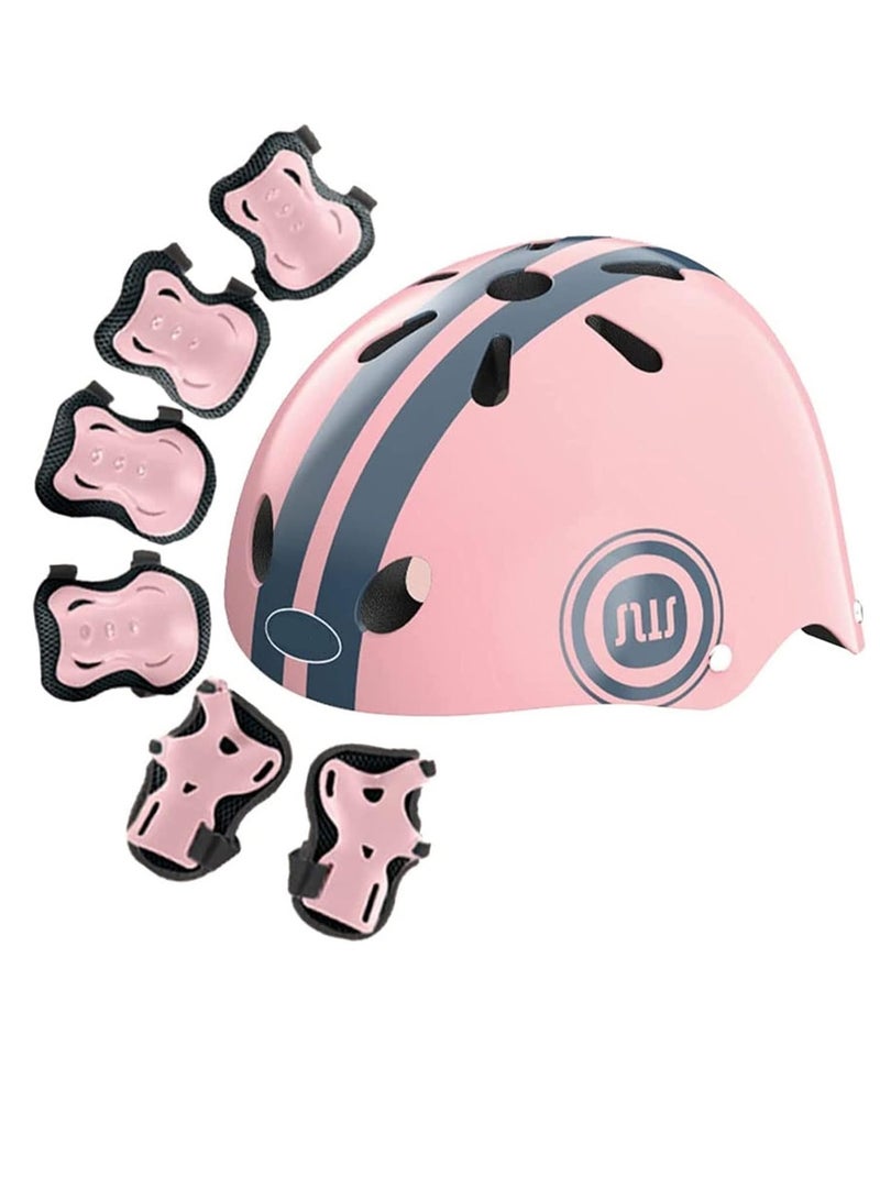 Dubkart Bike Helmet Set for Kids with Knee , Elbow & Wrist Pads(Pink) - Image 1
