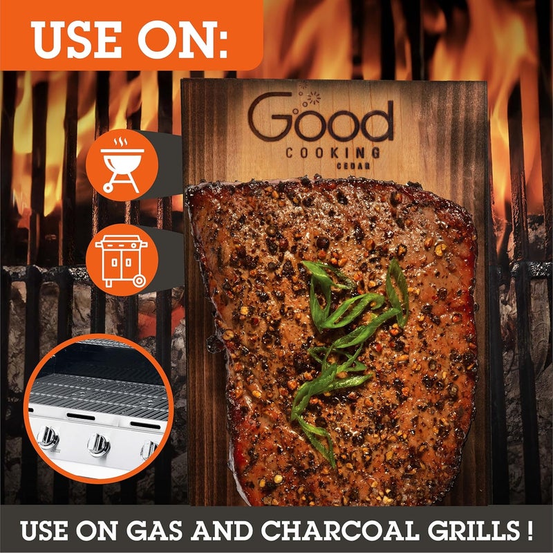 Good Cooking Grilling Planks - 4 Pack Cedar with Recipe Book - Premium Thicker Wood for Outdoor or Barbecue Salmon, Seafood, Steak, Burgers, Pork Chops, Vegetables - Reusable & Durable - 12" x 6" - Image 2