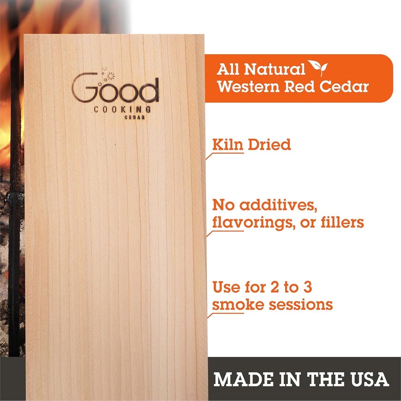 Good Cooking Grilling Planks - 4 Pack Cedar with Recipe Book - Premium Thicker Wood for Outdoor or Barbecue Salmon, Seafood, Steak, Burgers, Pork Chops, Vegetables - Reusable & Durable - 12" x 6" - Image 4
