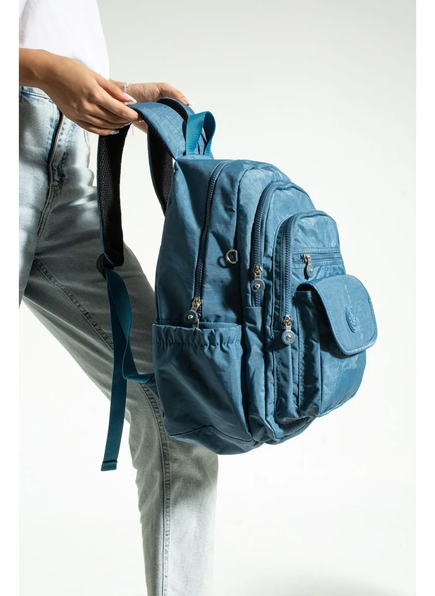 Çanta Trend Bag Trend Mega Size Blue Unisex Adjustable Orthopedic Shoulder Strap 9 Compartment Laptop Compartment School Bag