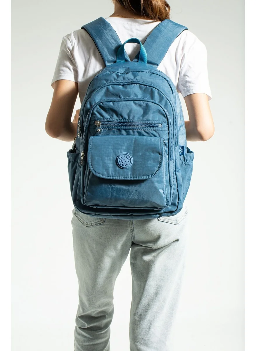 Çanta Trend Bag Trend Mega Size Blue Unisex Adjustable Orthopedic Shoulder Strap 9 Compartment Laptop Compartment School Bag