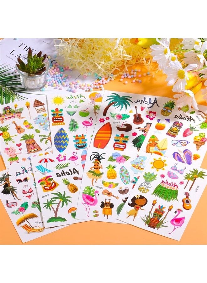8 sheets Temporary Tattoos Stickers, Temporary Tattoo Kids Hawaiian Luau Birthday Party Decorations Hawaiian Tattoos Summer Pool Beach Tropic Party Supplies for Kids Boys Girls Adults