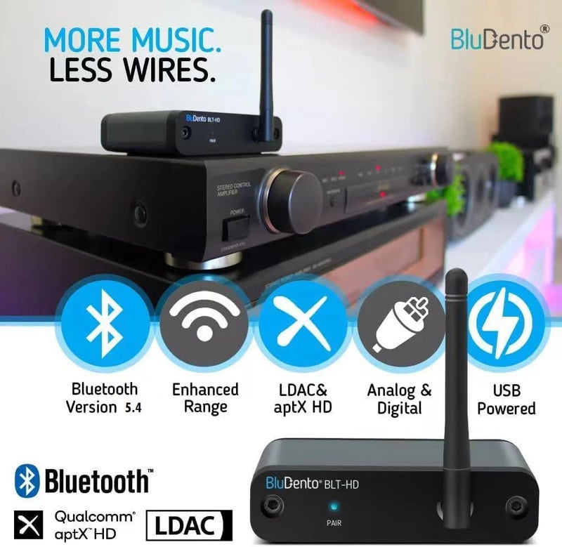 BluDento BLT-HD LDAC/aptX HD Bluetooth 5.1 Hi-Fi Receiver with TI DAC, Long-Range, RCA Stereo, Optical (Toslink) & Coaxial S/PDIF Outputs - Image 2