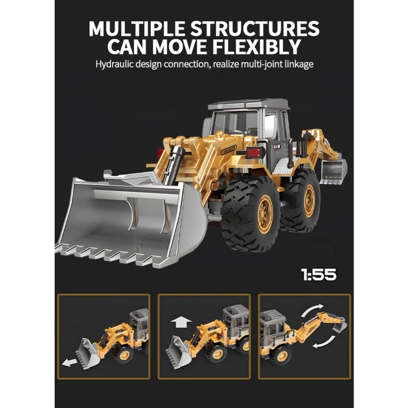 Diecast Backhoe Loader Toy, Excavator Bulldozer Car Heavy Duty Construction Vehicle Toys Digger Engineering Excavator Vehicle Gifts for - Image 5