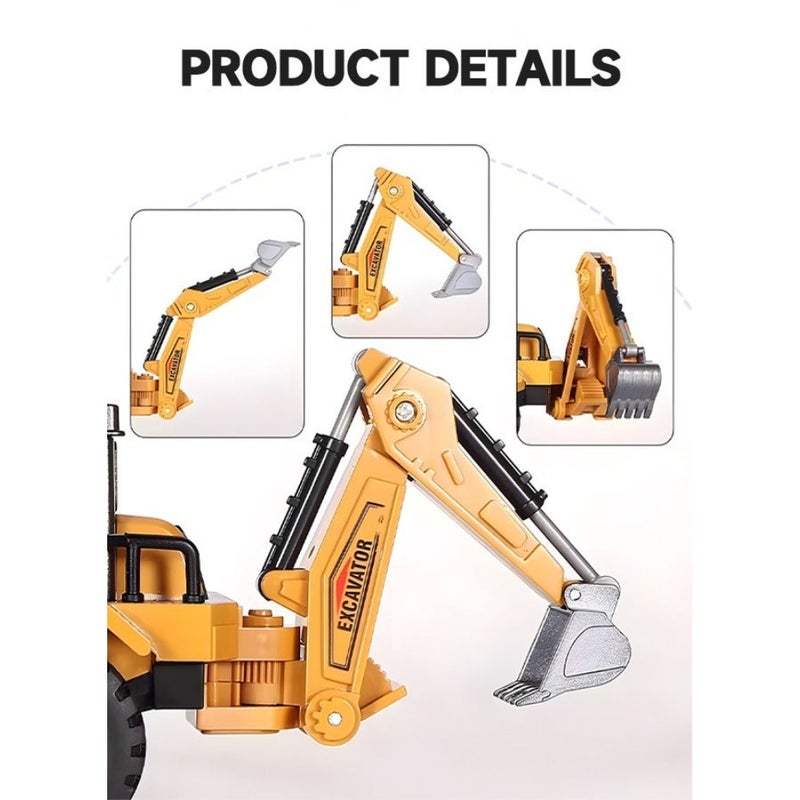 Diecast Backhoe Loader Toy, Excavator Bulldozer Car Heavy Duty Construction Vehicle Toys Digger Engineering Excavator Vehicle Gifts for - Image 2