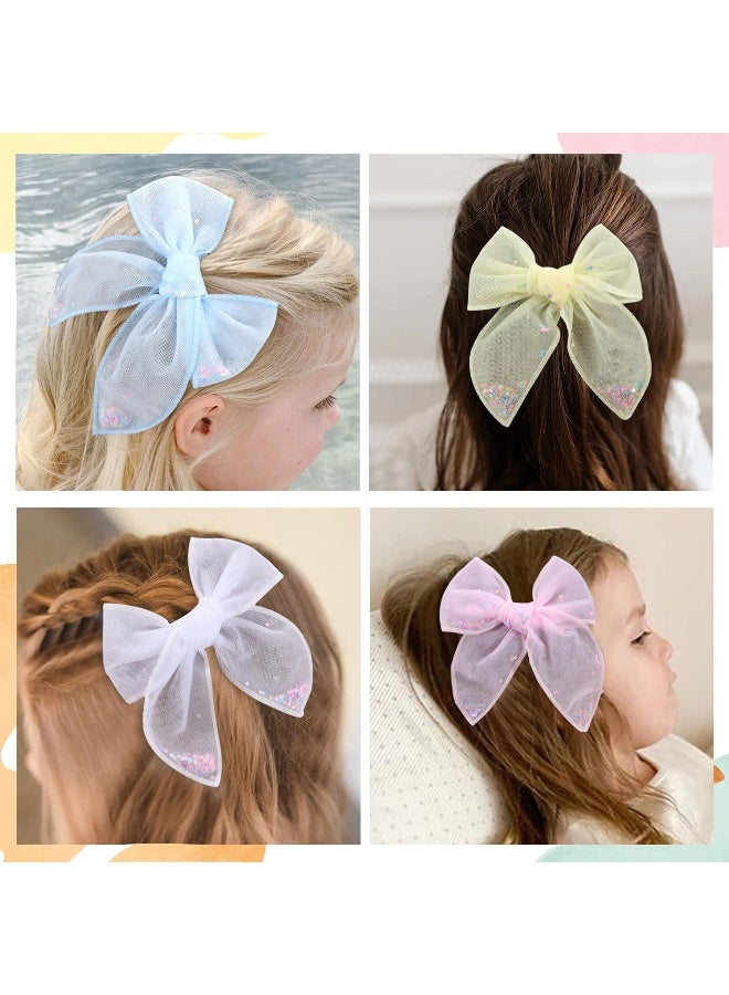 CN 6 PCS Tulle Hair Bows for Girls, CN Toddler Bows with Glitter Star Alligator, Colorful Hair Barrettes Wedding Hair Grips Accessories for Baby Girls Infants Toddler Teens Party (Type A) - Image 3