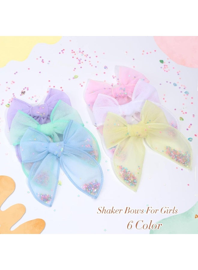 CN 6 PCS Tulle Hair Bows for Girls, CN Toddler Bows with Glitter Star Alligator, Colorful Hair Barrettes Wedding Hair Grips Accessories for Baby Girls Infants Toddler Teens Party (Type A) - Image 4