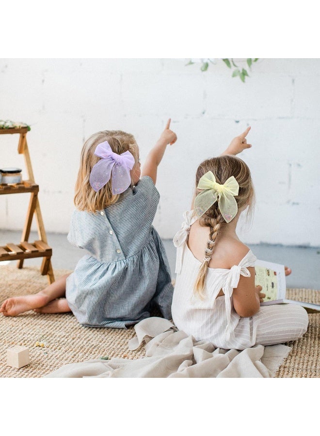 CN 6 PCS Tulle Hair Bows for Girls, CN Toddler Bows with Glitter Star Alligator, Colorful Hair Barrettes Wedding Hair Grips Accessories for Baby Girls Infants Toddler Teens Party (Type A) - Image 2