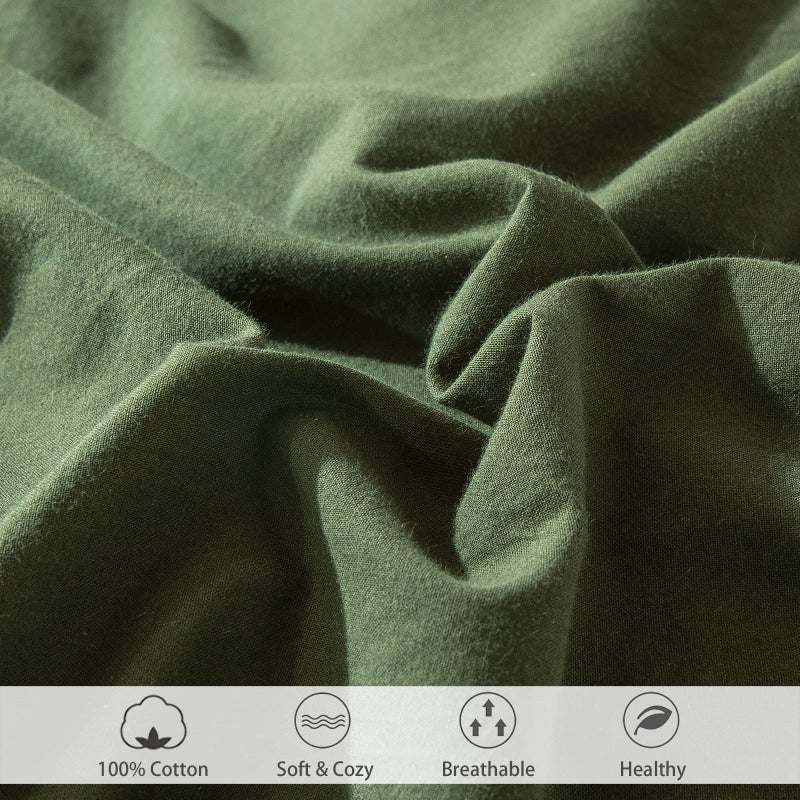 MooMee Fitted Bottom Sheet Only 100% Washed Cotton Linen Like Textured Breathable Durable Soft Comfy Deep Pocket Fits Mattress up to 17"" (Olive Green  King) - Image 5