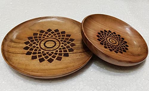 Masterarts Master Arts Wooden Plates, Snacks Plates, Dry Fruit Serving Plate, Dinner Plate, Platter Serve Tray, Round Tray for Serving Snacks ( Size 5 & 7 Inches ) Acacia Wood - Image 1