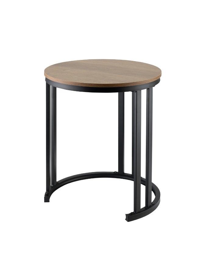 لوازم طقم طاولات 3 قطع - بني فاتح - طاولات قهوة دائرية متداخلة بسطح خشبي - طاولات جانبية موفرة للمساحة - طاولة بتصميم صناعي لغرفة المعيشة أو النوم أو البلكون أو المساحات الصغيرة - Image 5