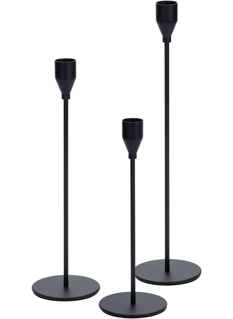 Matte black metal candle holders – elegant 3-piece set for home and event decoration - Image 1