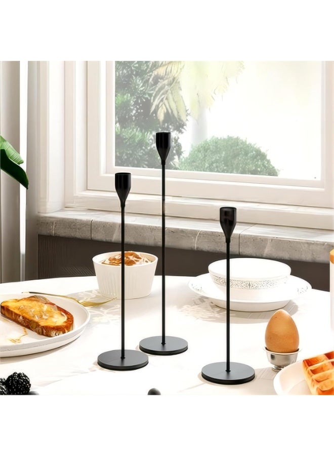 Matte black metal candle holders – elegant 3-piece set for home and event decoration - Image 2